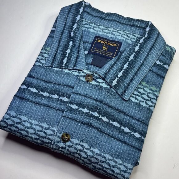 Woolrich Fishing Shirt Outdoor Angler Men's Large Blue Short Sleeve Vintage - Picture 3 of 8
